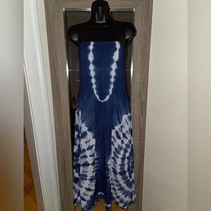 ☆Blue and White Tie-Dye Strapless Maxi Dress☆